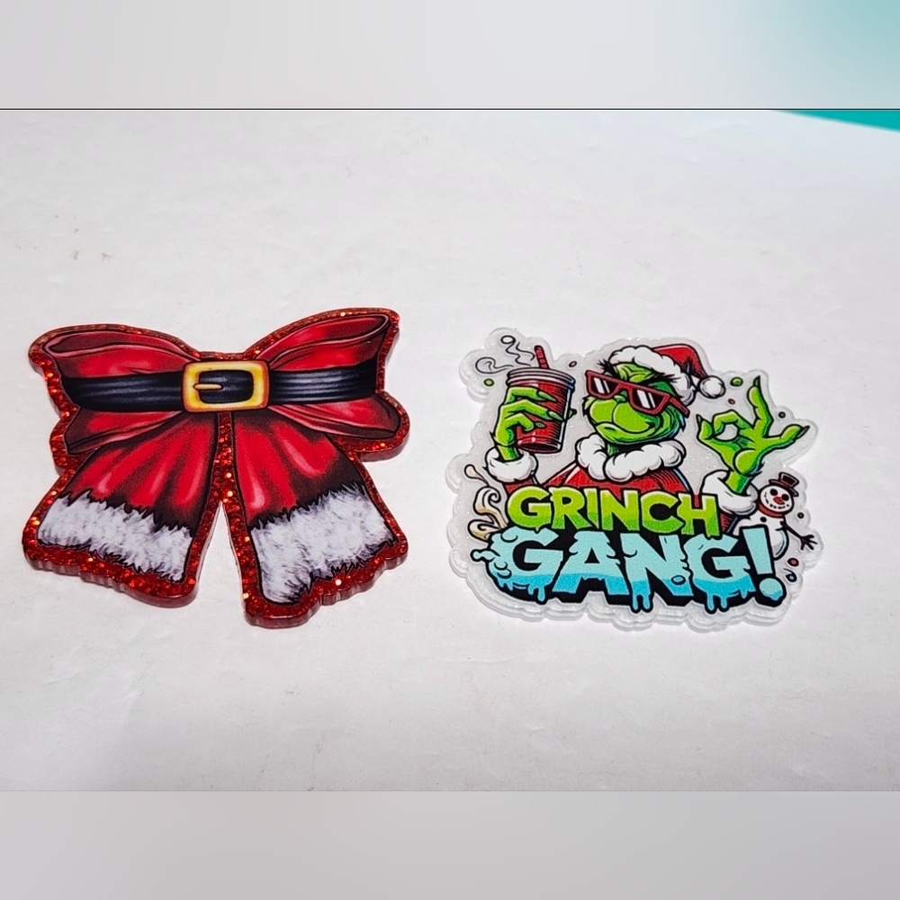 Grin Gang Christmas Acrylic Glitterback Flatback Xmas Crafts Bag Clip Keychain